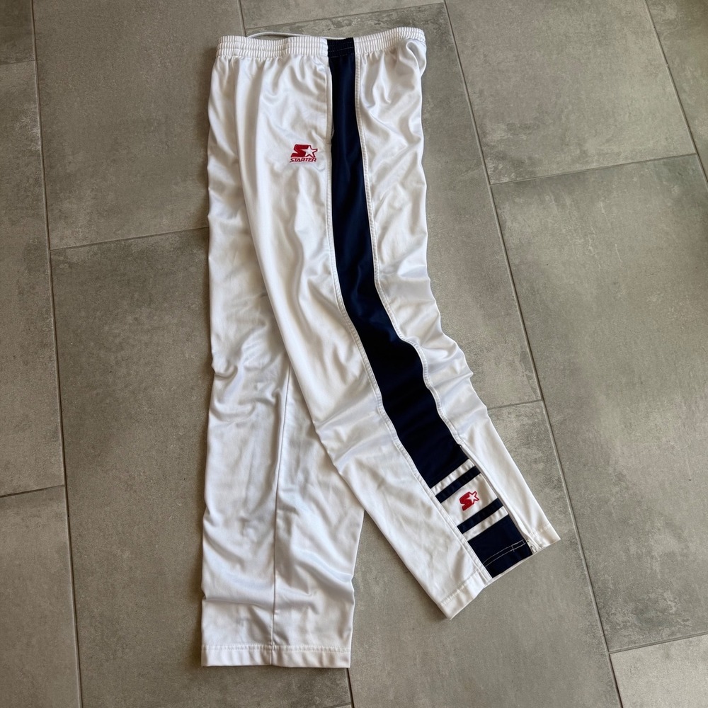 Starter Mens White Navy Stripe Track Pants Vintage Y2K Athletic Wide Leg M